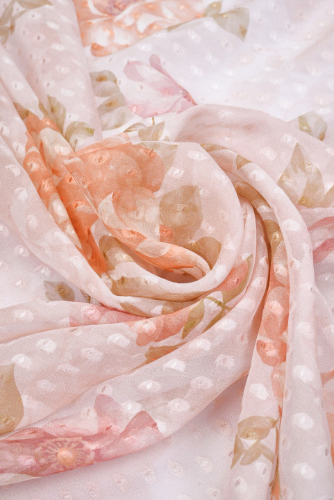 Gasa de seda devoré rosa pálido con flores