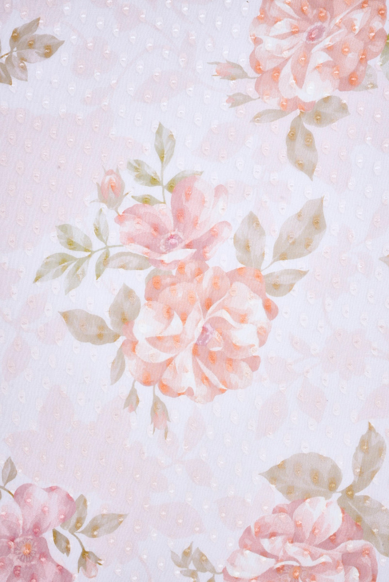 Szyfon jedwabny devore jasny róż w kwiaty