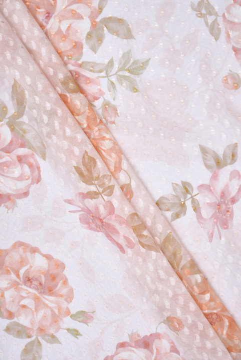 Chiffon de soie dévoré rose clair à fleurs