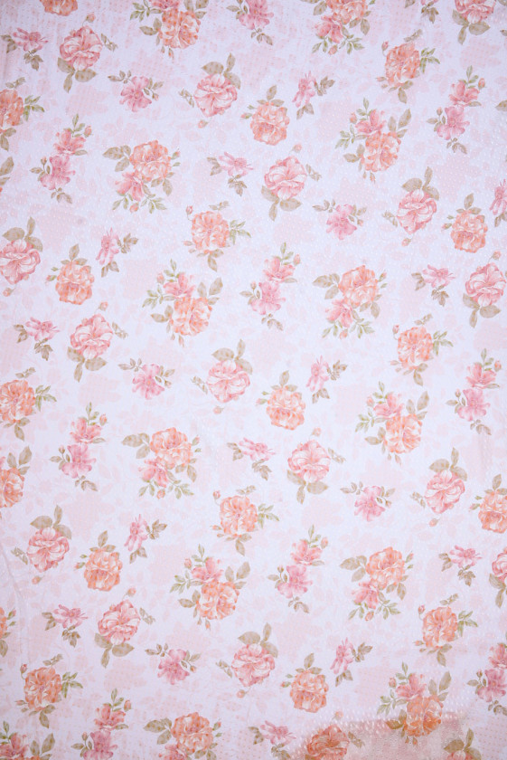 Szyfon jedwabny devore jasny róż w kwiaty