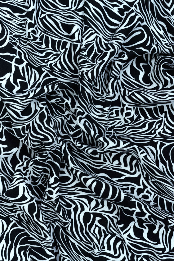 Voile de viscose avec lin, abstraction noir et blanc