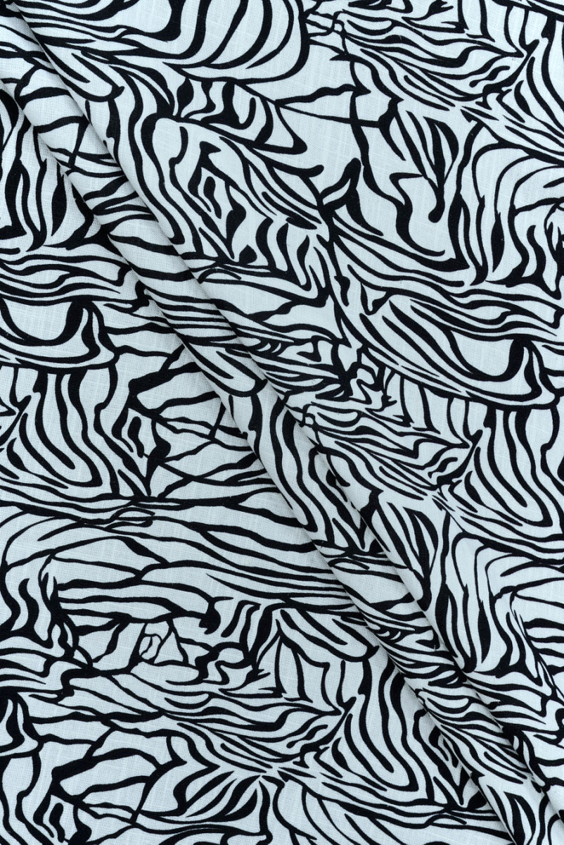 Wiskoza z lnem biało-czarna abstrakcja