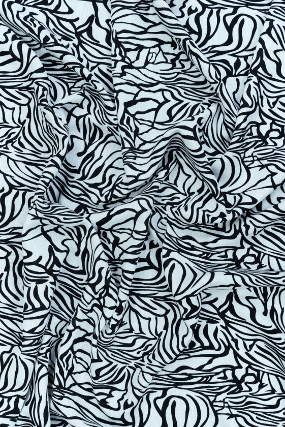 Wiskoza z lnem biało-czarna abstrakcja