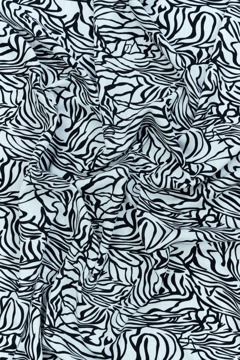 Wiskoza z lnem biało-czarna abstrakcja