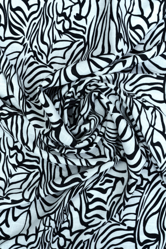 Wiskoza z lnem biało-czarna abstrakcja