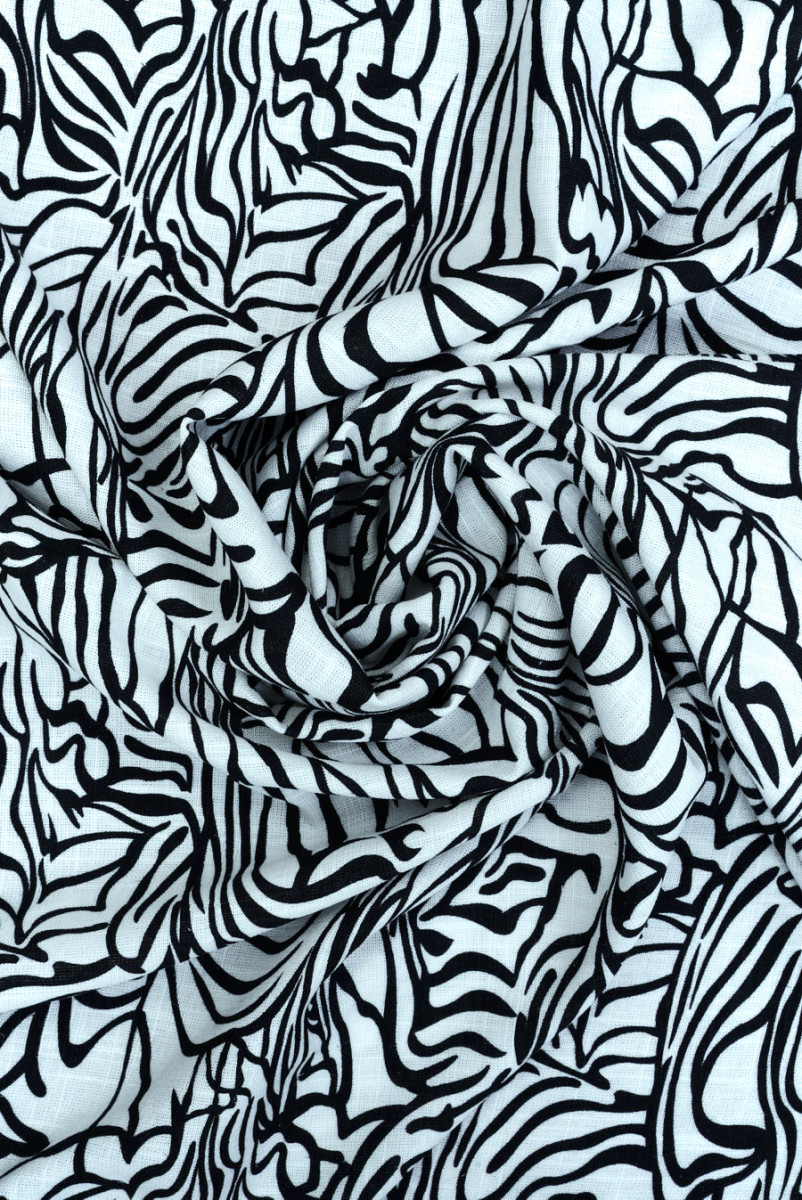 Wiskoza z lnem biało-czarna abstrakcja