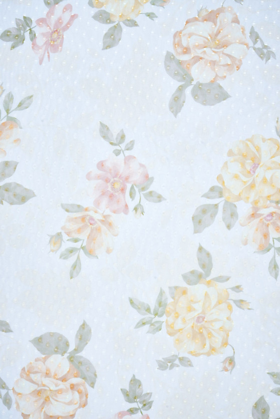 Szyfon jedwabny devore ecru w kwiaty