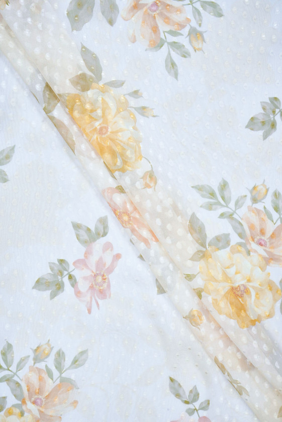 Szyfon jedwabny devore ecru...