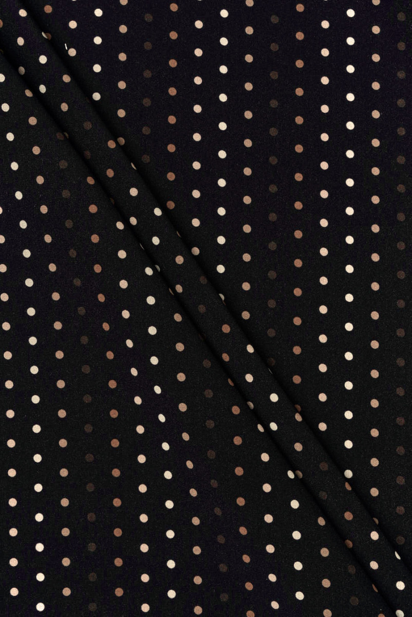 Krepa jedwabna czarna w cieniowane groszki