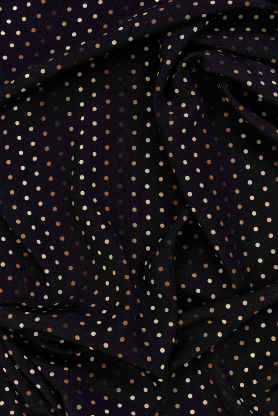Krepa jedwabna czarna w cieniowane groszki