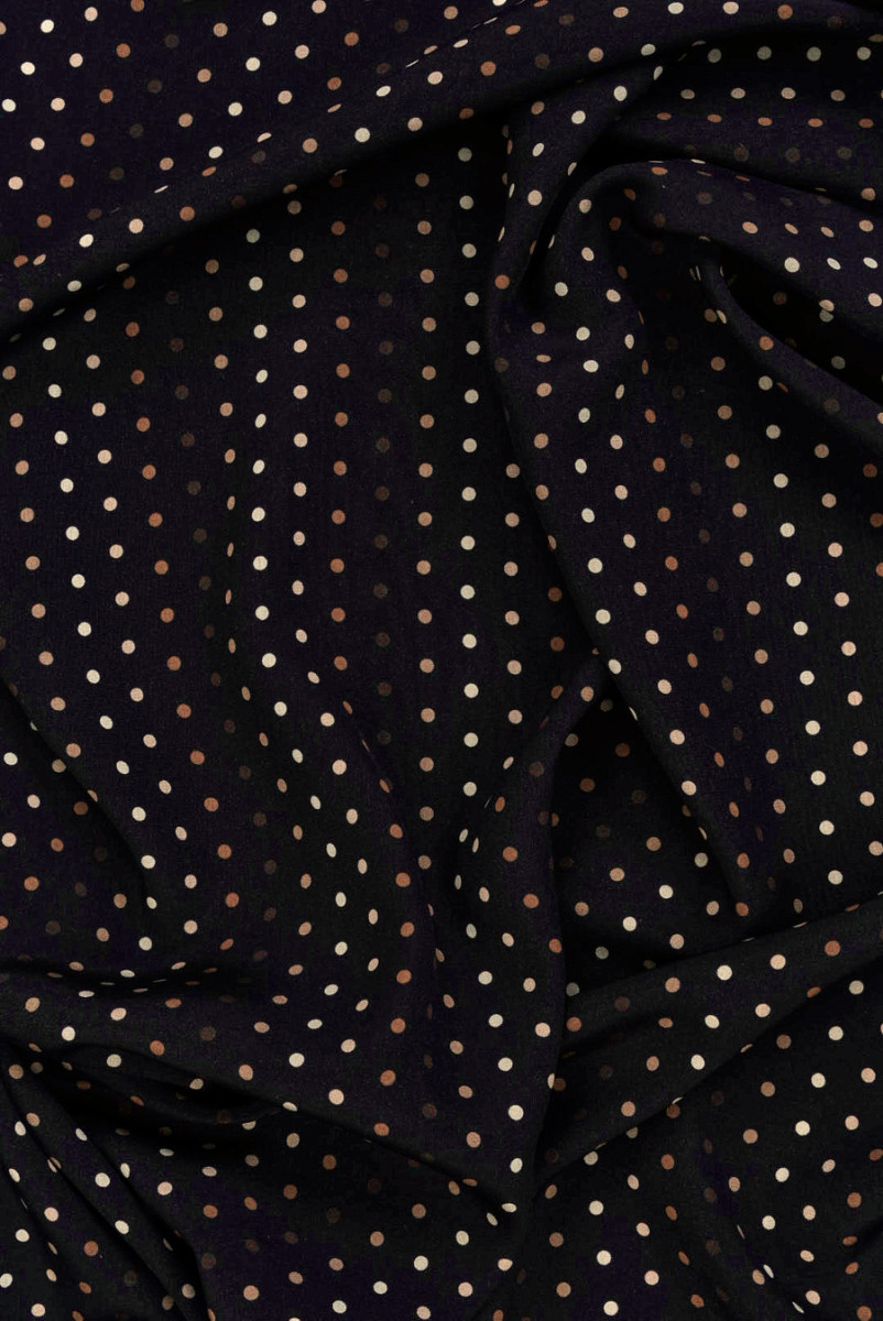 Krepa jedwabna czarna w cieniowane groszki