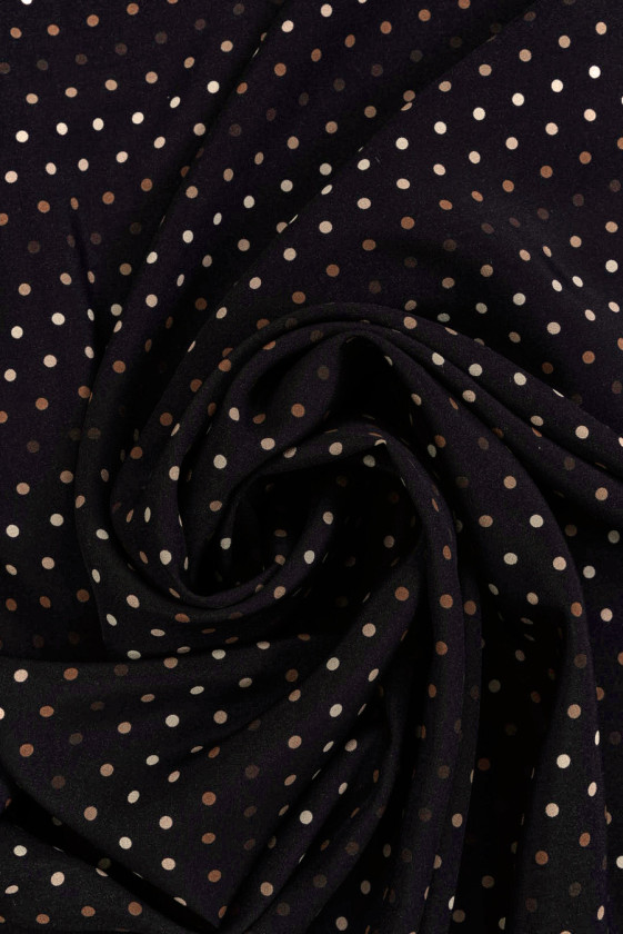 Krepa jedwabna czarna w cieniowane groszki