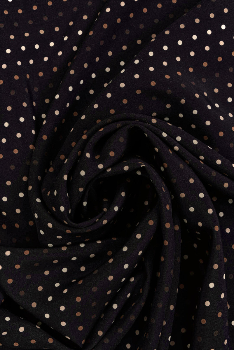Krepa jedwabna czarna w cieniowane groszki
