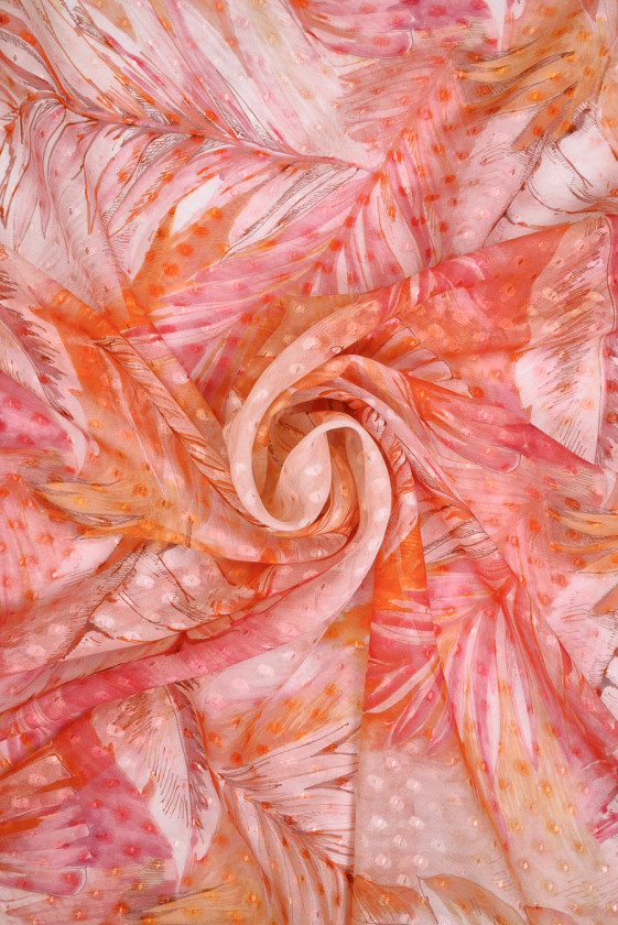 Szyfon jedwabny devore w liście