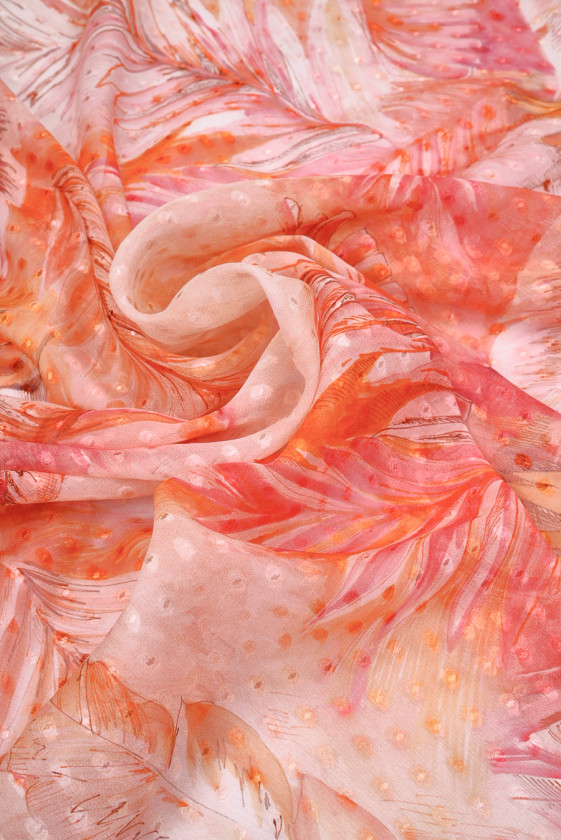 Szyfon jedwabny devore w liście