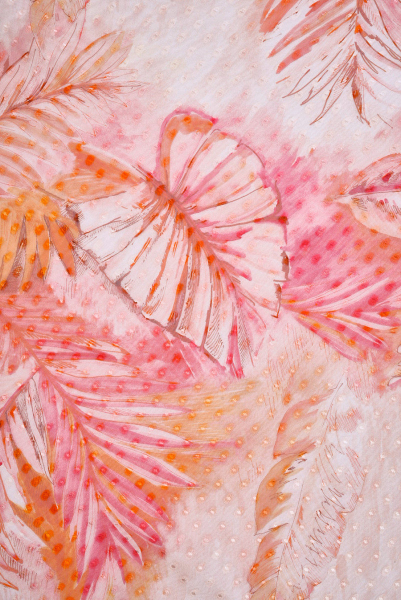 Szyfon jedwabny devore w liście