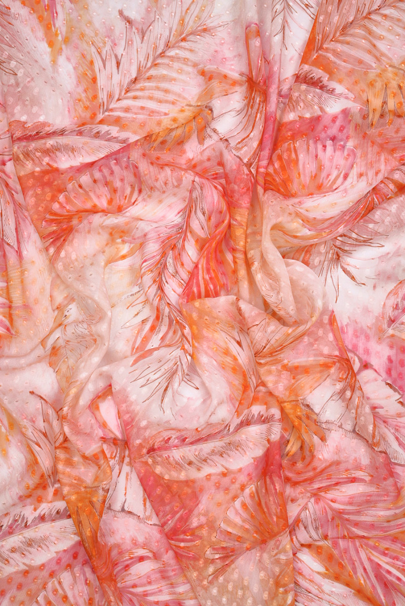 Szyfon jedwabny devore w liście