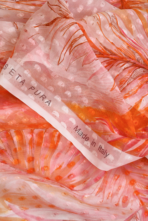 Szyfon jedwabny devore w liście