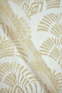 Chiffon de soie écru à motif doré