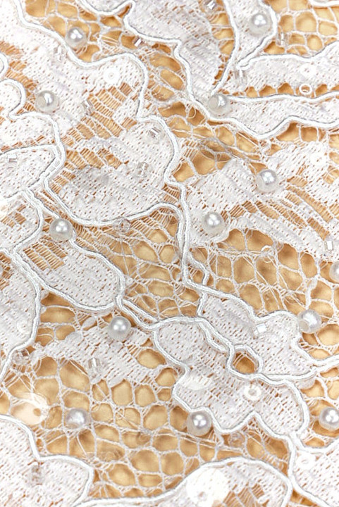 Dentelle crème brodée de fleurs et de perles