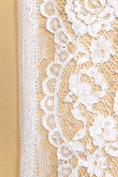 Dentelle crème brodée de fleurs et de perles