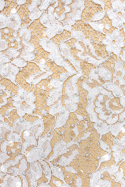 Dentelle crème brodée de fleurs et de perles