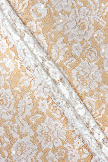 Crèmewitte kant met bloemembroidery en parels