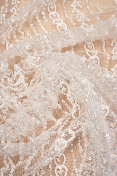 Exclusive beads and pearls on tulle - waves