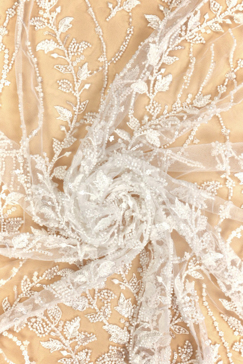 Exclusive beads on tulle - leaves
