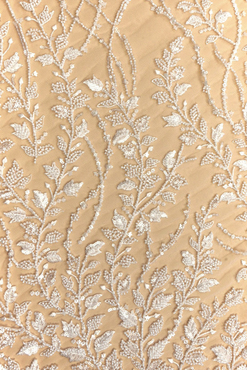 Exclusive beads on tulle - leaves