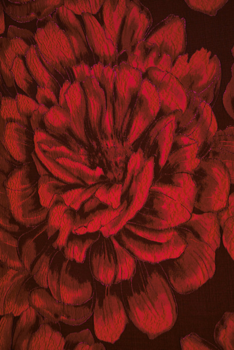 Jacquard rouge à grandes fleurs