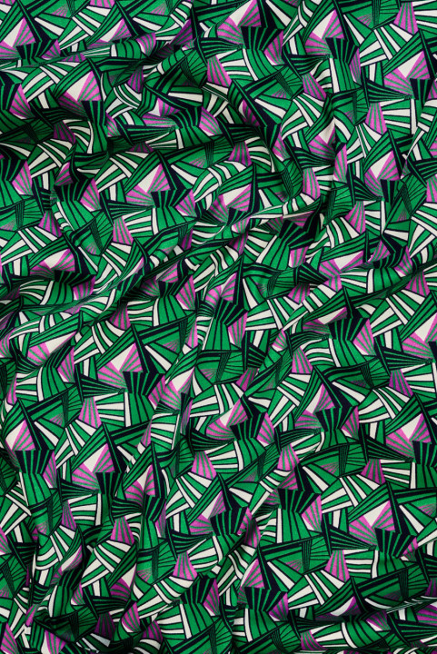 Elastická bavlna zelená geometrie