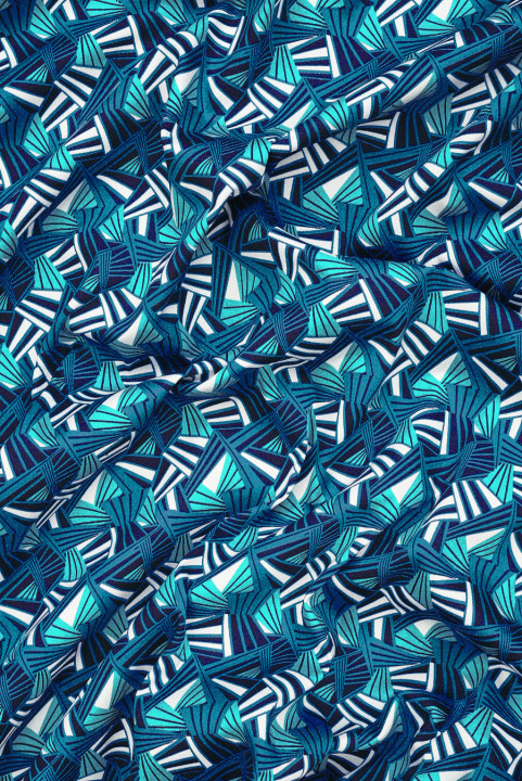 Coton stretch géométrie bleue