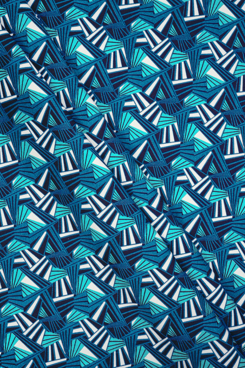 Coton stretch géométrie bleue