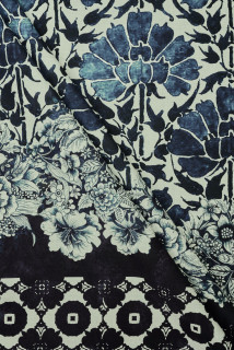 Batiste din bumbac cu flori bleumarin şi border
