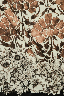 Batiste de algodón con flores marrones y borde