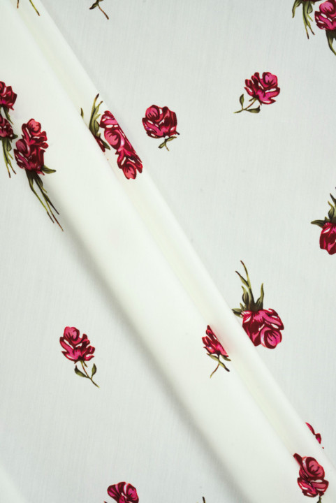 Satin viscose crème petites roses