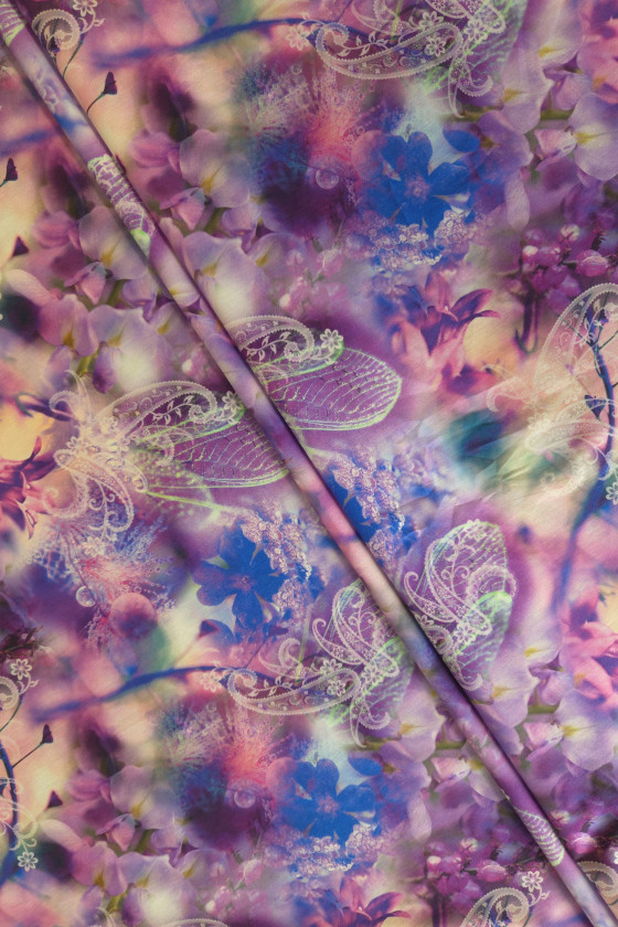 Bomull blommor och fjärilar