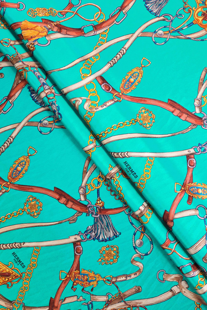 Silk satin with signature print - turquoise