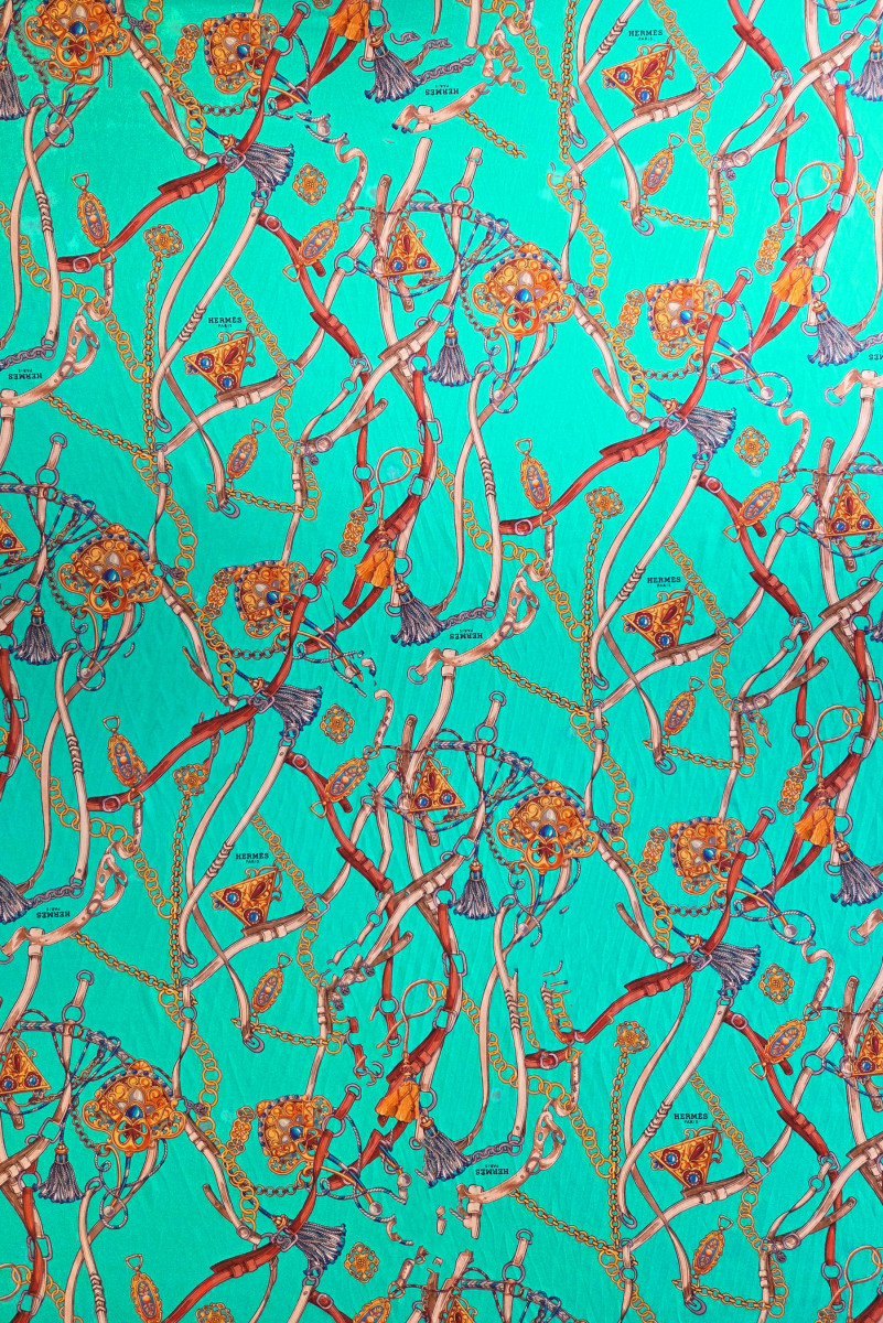 Silk satin with signature print - turquoise