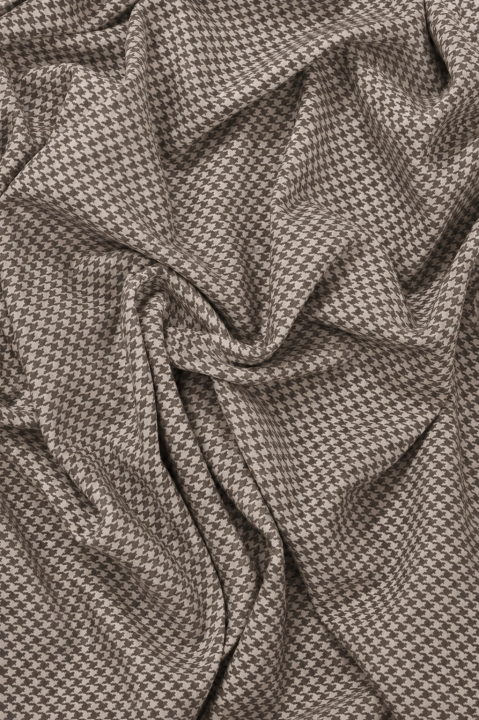 Lana para trajes gris-marrón con pequeño estampado pata de gallo