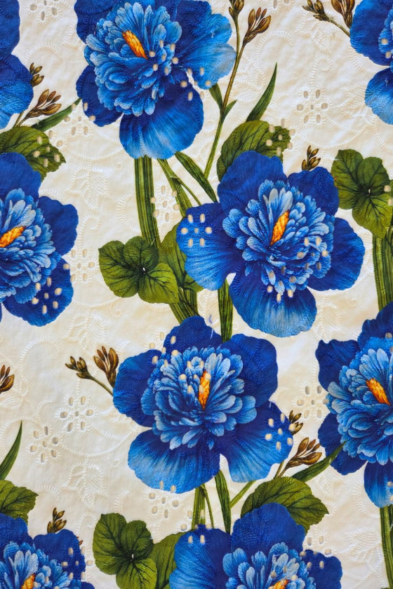 Cotone richelieu con fiori blu