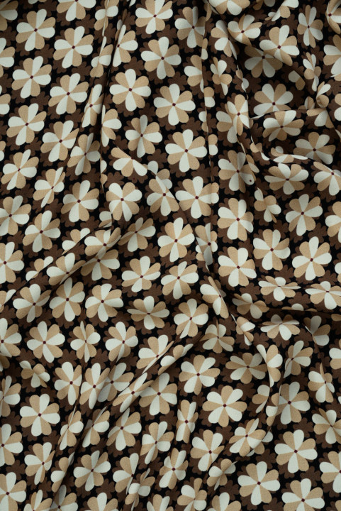 Satén de seda flores beige pequeñas KUPON 145cm