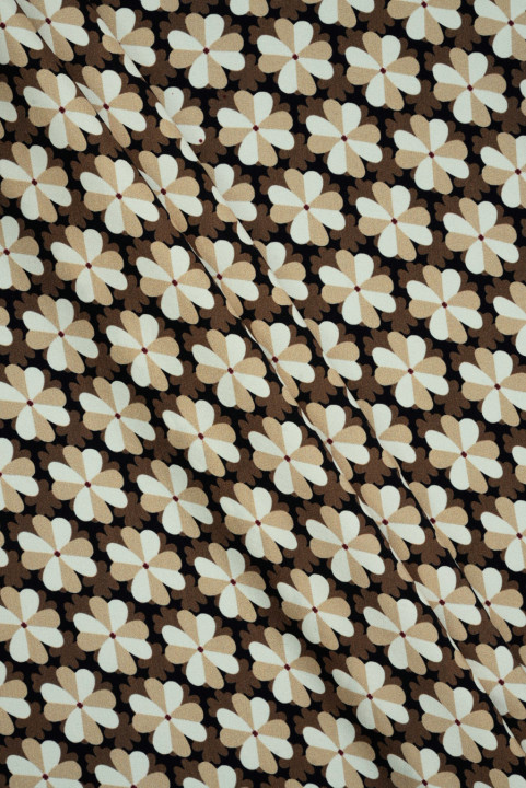 Silkesatin med små beige blomster KUPON 145cm