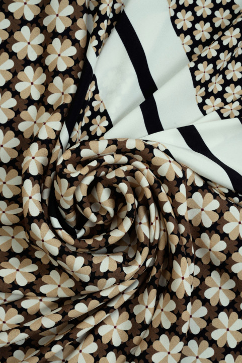 Satin de soie petites fleurs beiges TISSU DÉCOUPE 145cm