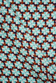 Selyemszatén apró türkiz virágokkal KUPON 140 cm
