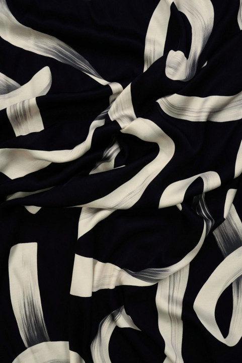 Viscose-satin sort med beige mønster