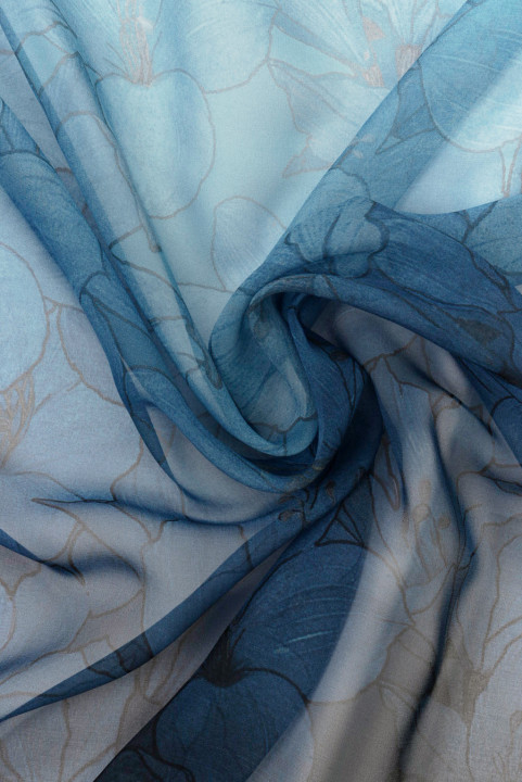 Shaded silk chiffon with blue floral print