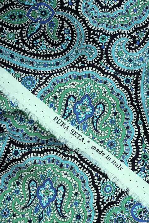 Satyna jedwabna turkusowy paisley