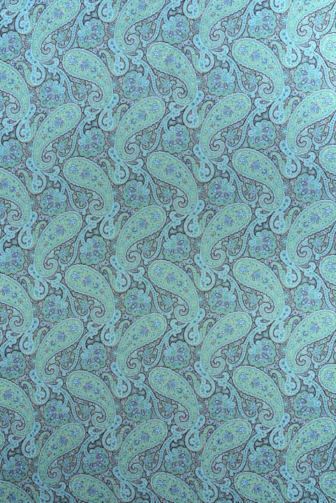 Satină de mătase turcoaz paisley